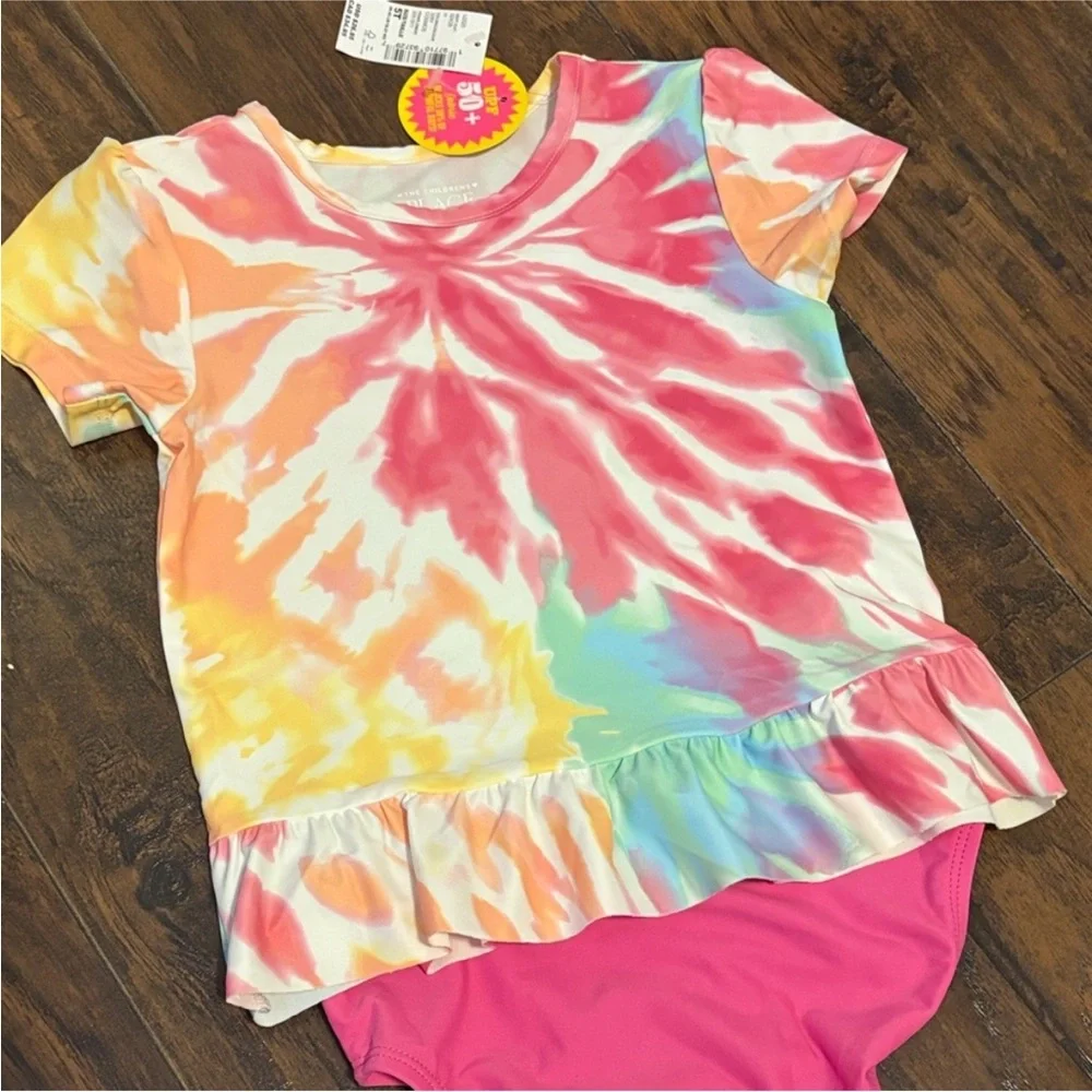 The Children's Place Multicolor Tie-Dye Ruffle-Hem Short Sleeve Top NEW size 5T